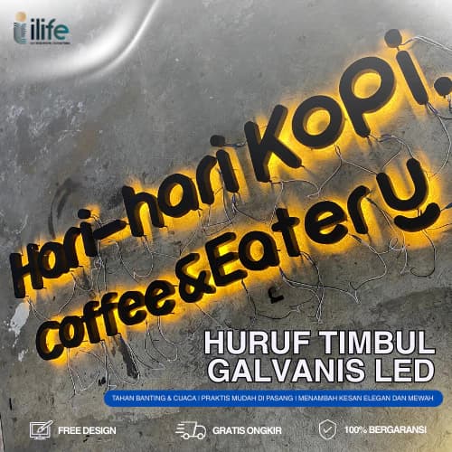 Gambar huruf timbul galvanis dengan LED